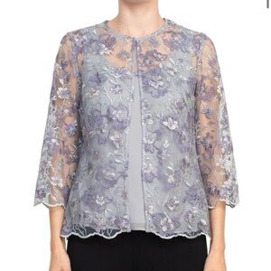 Alex Evenings 3/4 sleeve embroidered twinset top. Wedding. MOB MOG.